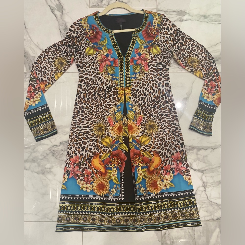 Hale Bob colorful A-line dress with chain link design neckline and cuffs 💃 - Picture 8 of 14